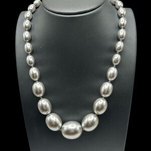 Vintage Marvella Silver Grey Faux Pearl Graduated Necklace
